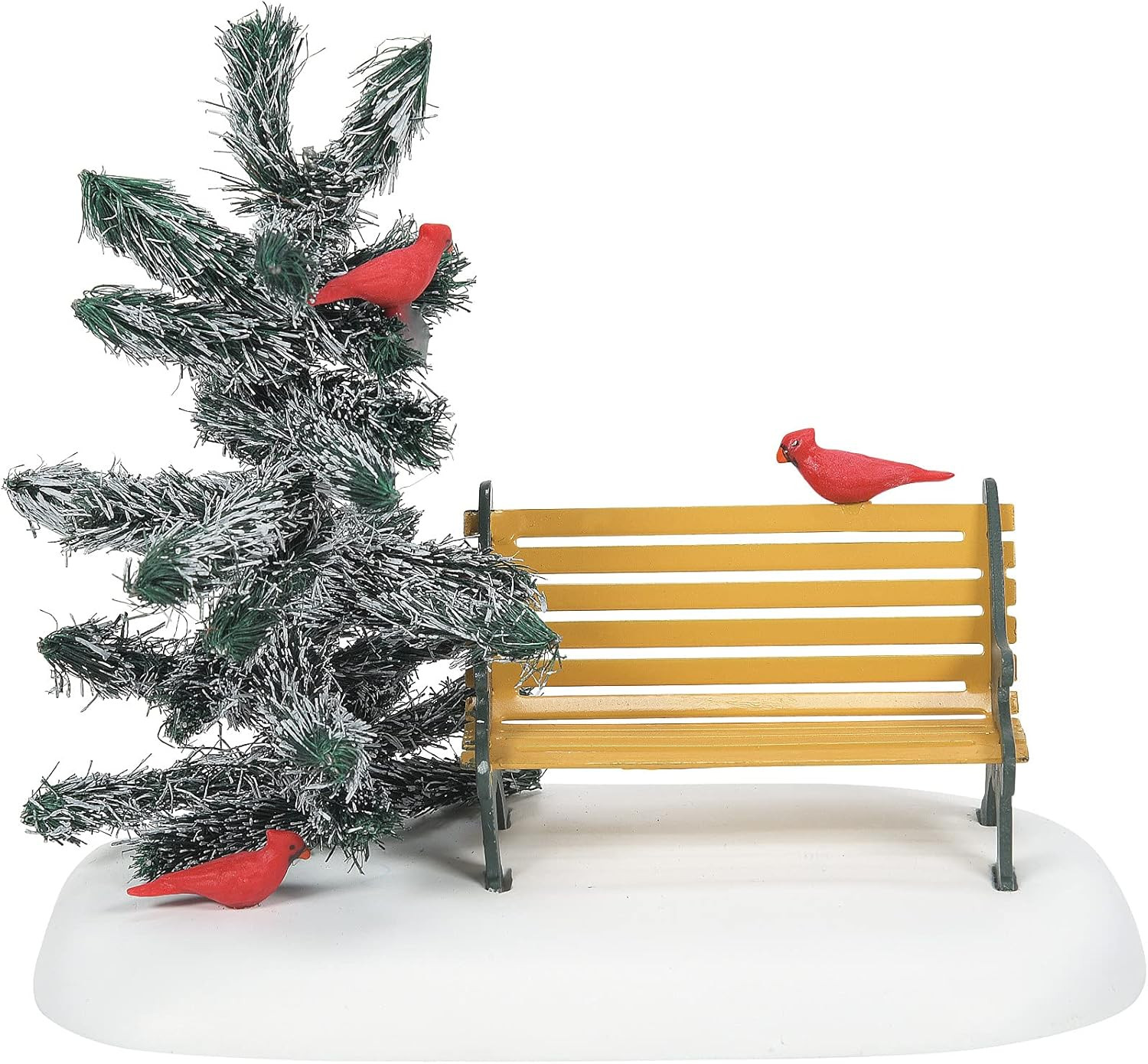 Village Accessories Cardinal Christmas Bench Figurine, 3.375 Inch, Multicolor