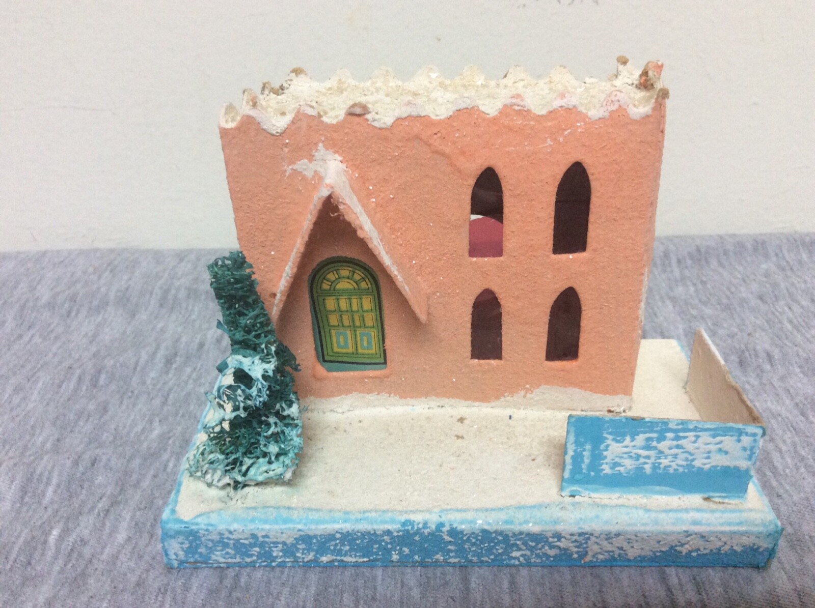 Vintage Christmas Putz Cardboard Mica Orange House Japan