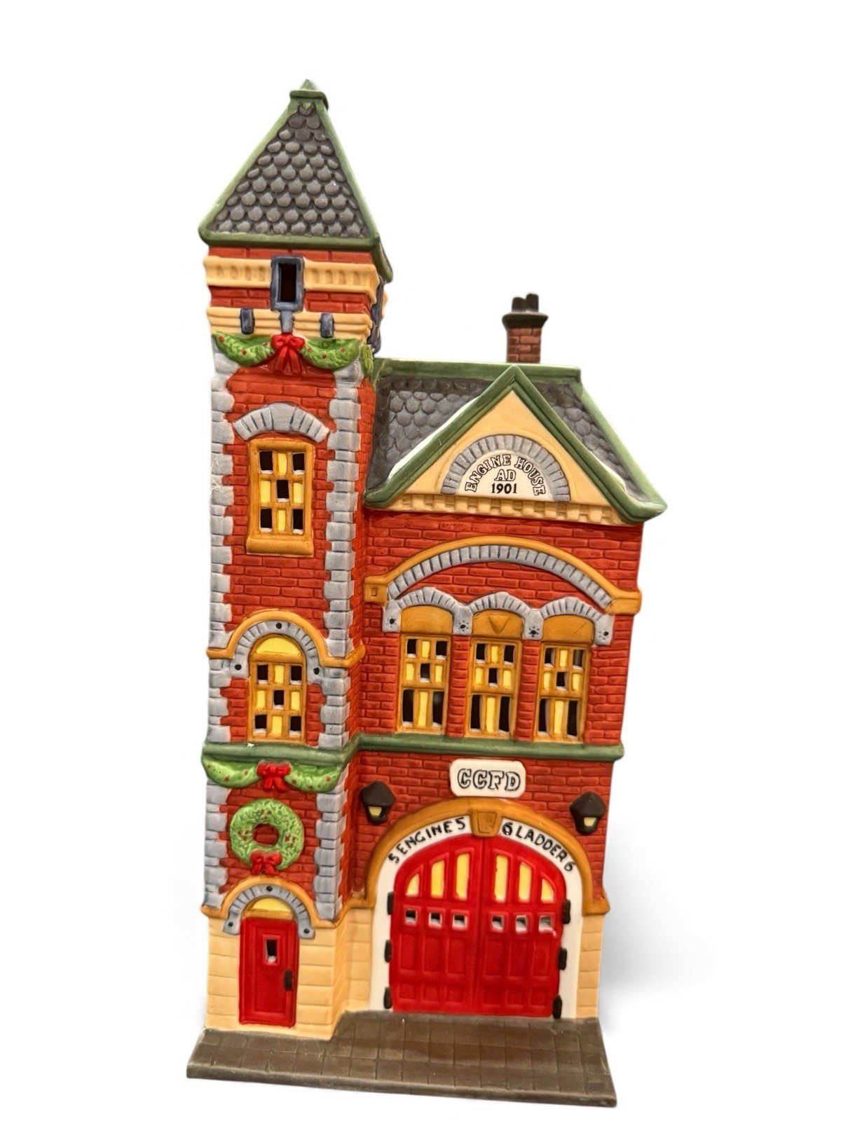 1990 Dept 56 “Red Brick Fire Station” #55360 Porcelain Hand Painted