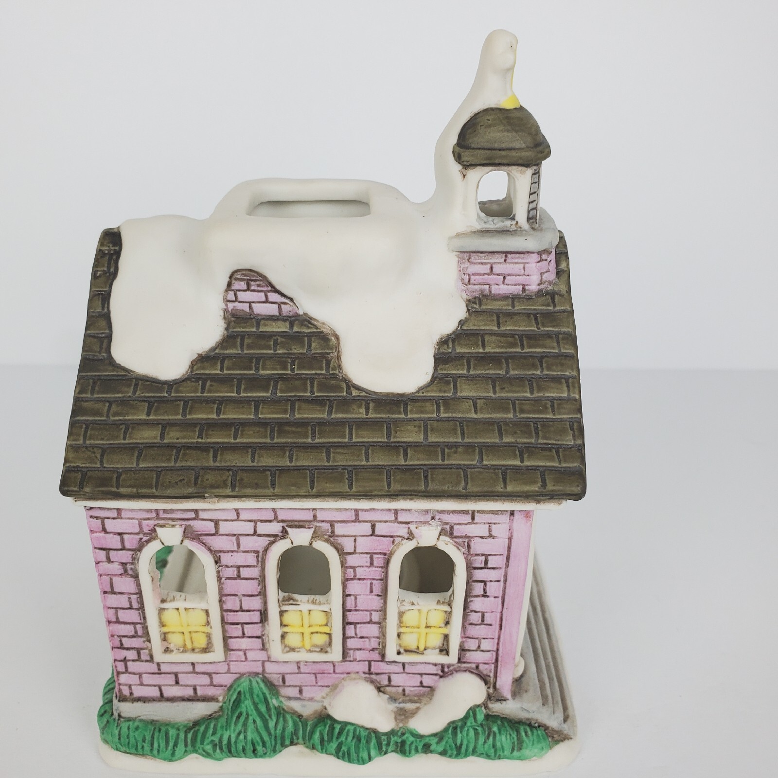 Vtg 1988 Lefton Byron Wood Colonial Village Church w/ Steeple Tea Light Holder
