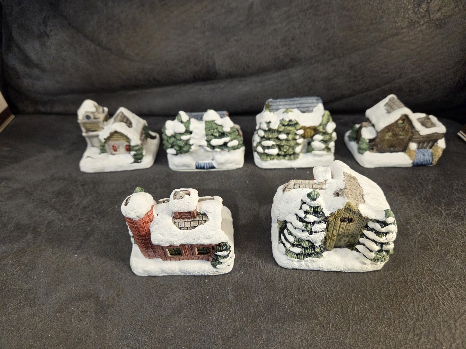 6pc Set 1989 RSVP American Rustic Christmas Cottages Hand Painted Village w/…