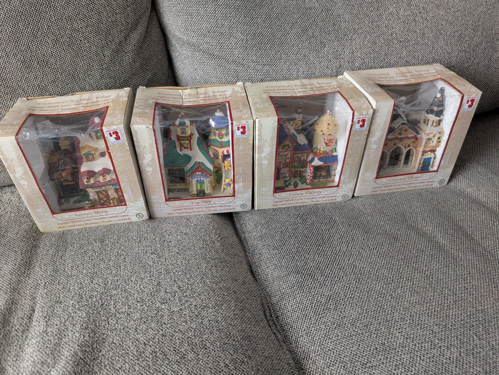 Vintage Enchanted Christmas Village Set Of 4 Approx. 6″ x 7″ x 4″ w/box