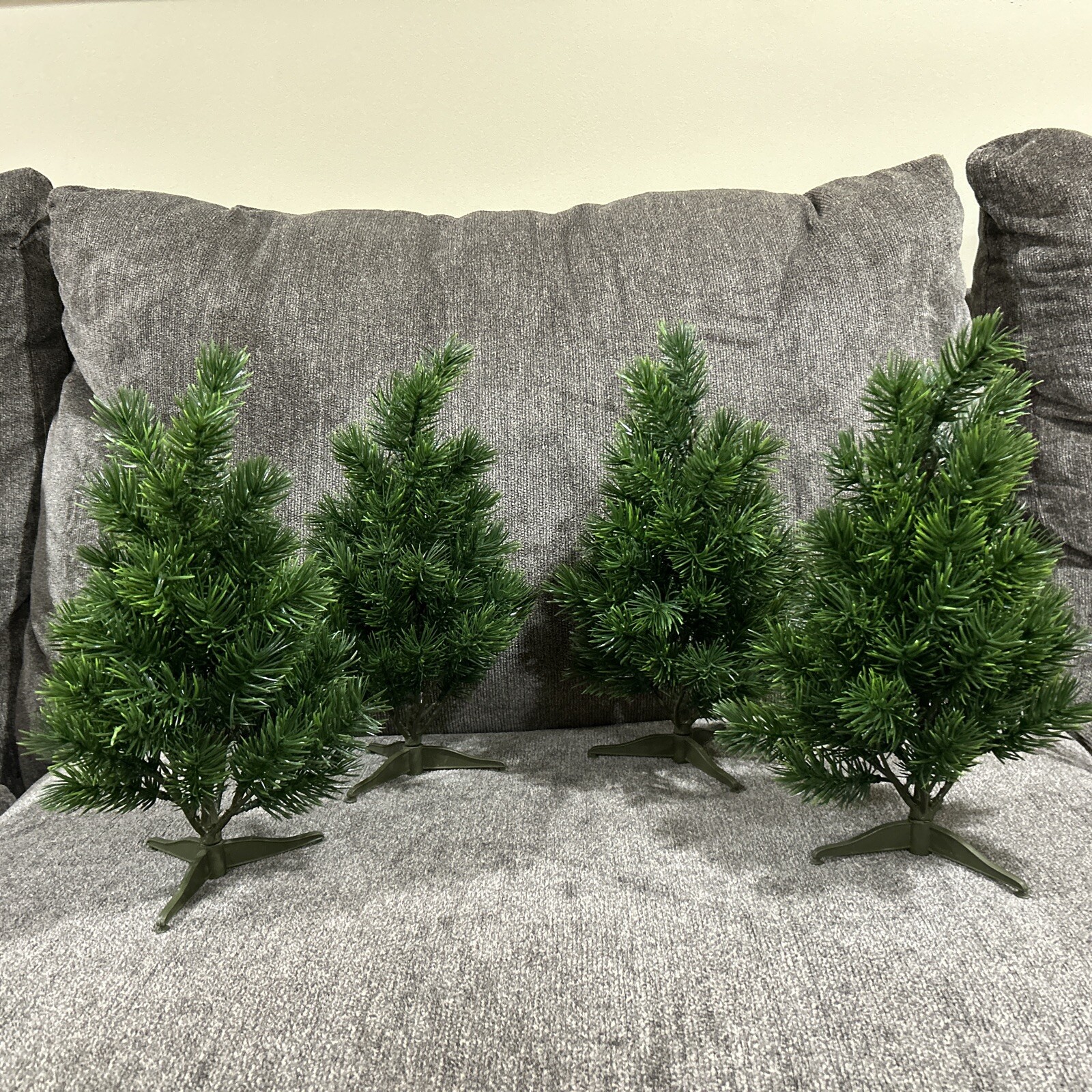 Lot Of 4 12” Evergreen Undecorated Village Christmas Trees With Stand