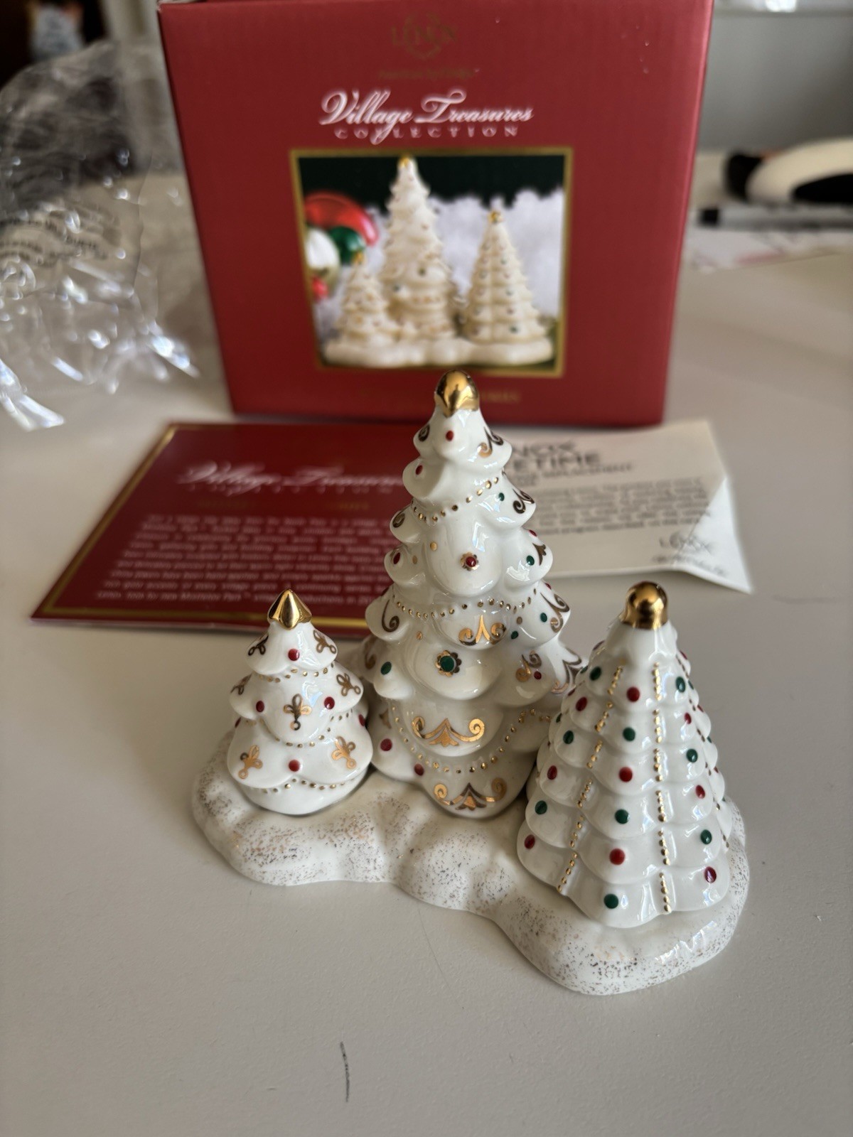 LENOX MISTLETOE PARK set of TREES — Village Treasures series -FREE S/H