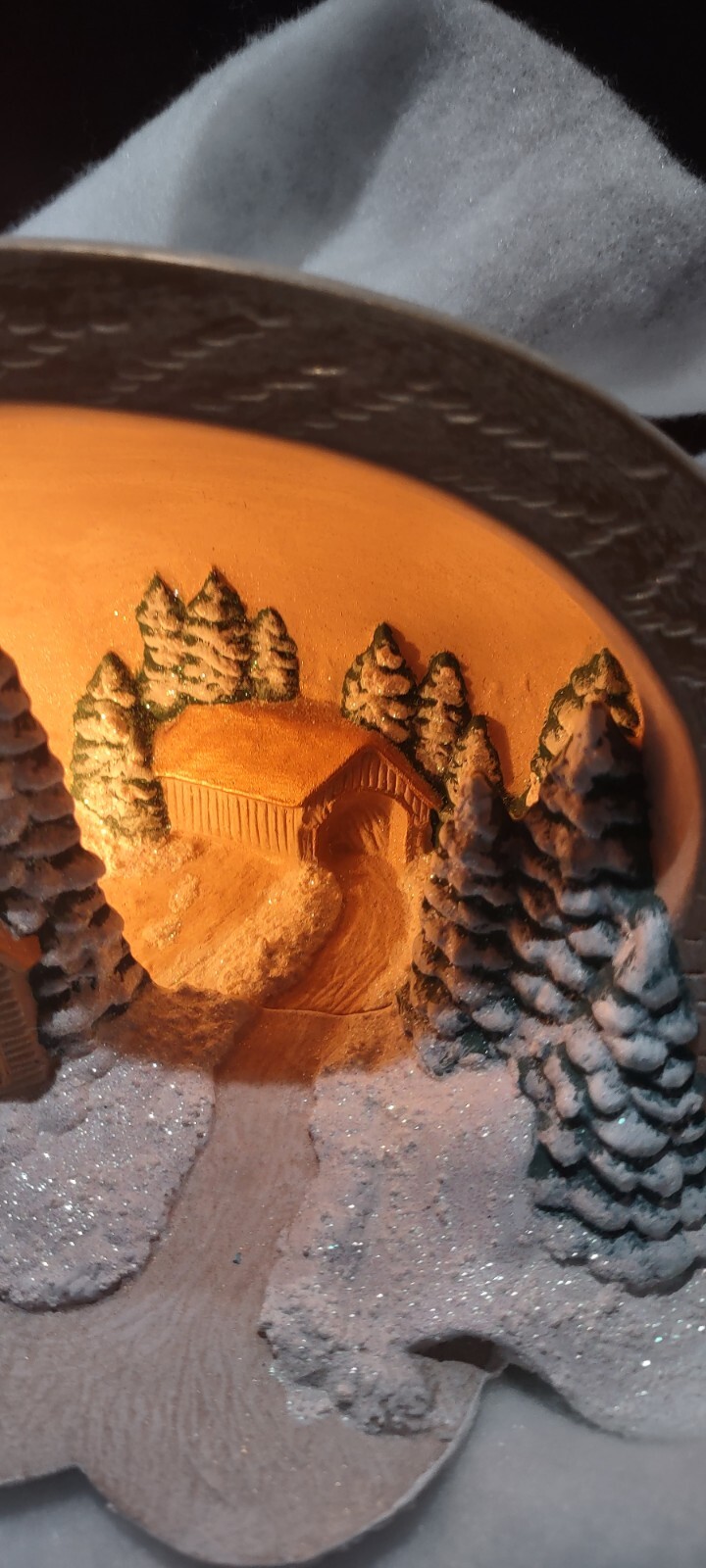 ILLUMINATED Snow Covered Bridge and church Scene Hershey Molds works vtg