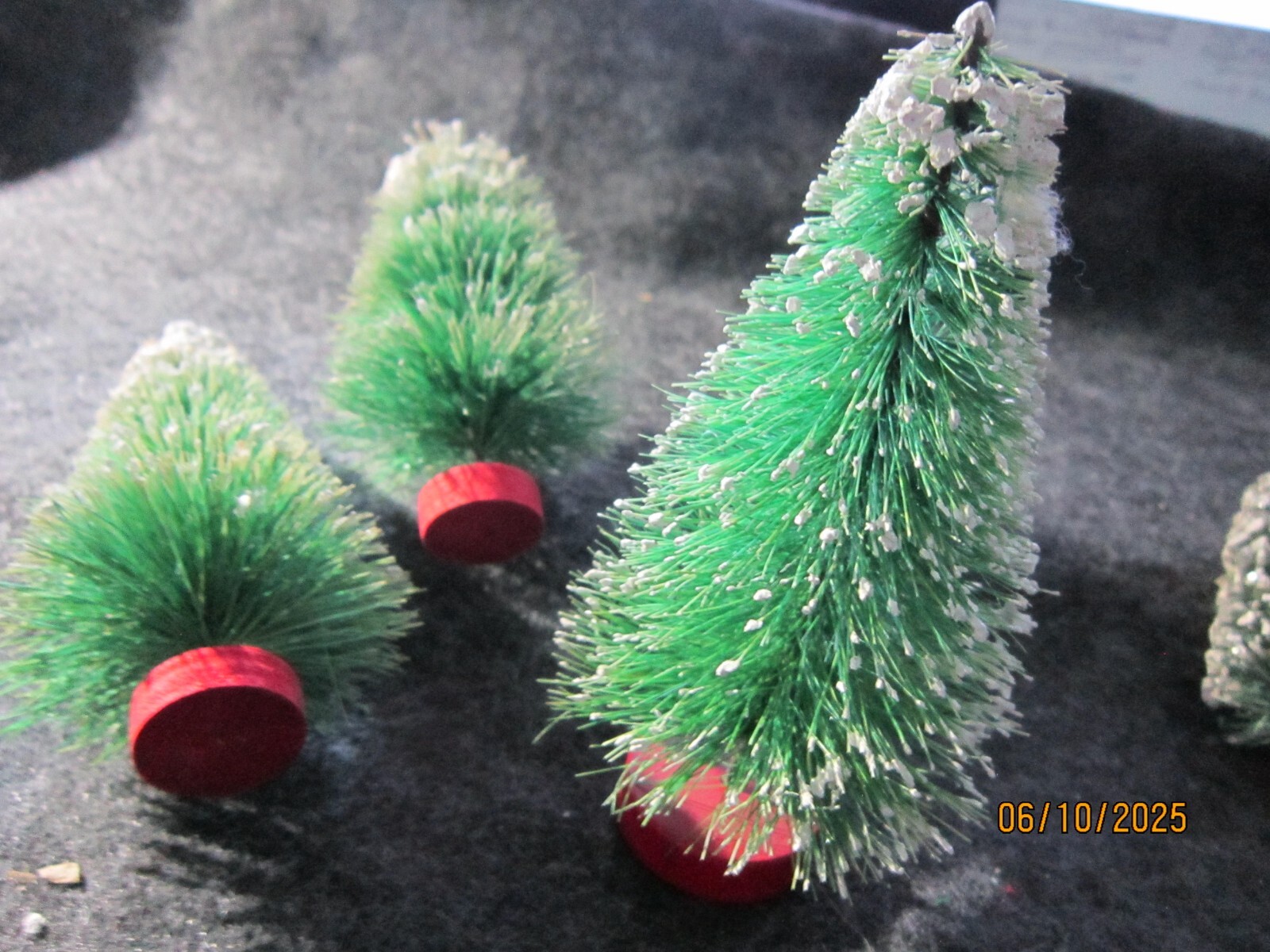 lot of 7 Vintage Christmas Village trees snow tips 4 6 &3 inches