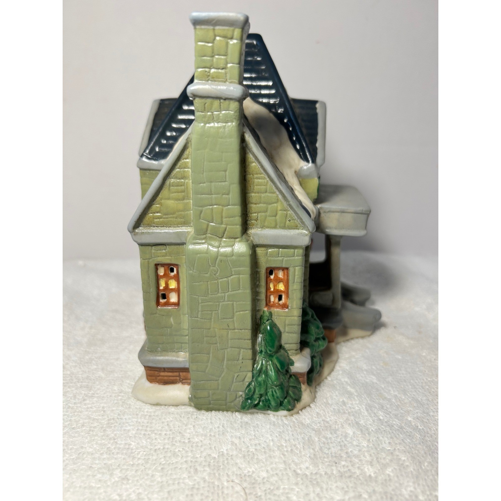 Franks Winter Tyme Village Library Porcelain Lighted Christmas Building Green