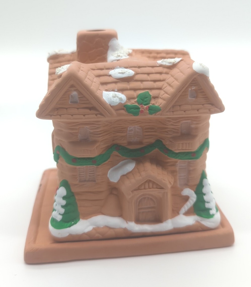 Vintage Holiday Christmas Terracotta Incense House 4.5″ Log Cabin Gingerbread