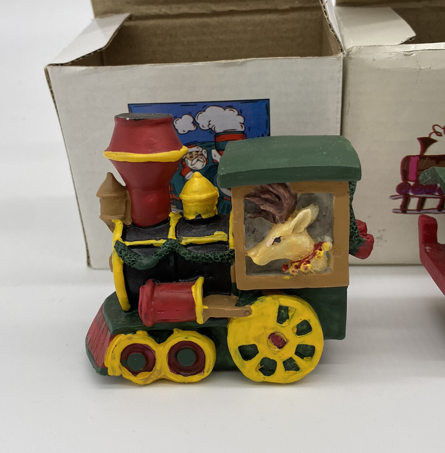 4 Piece Vintage Ceramic Christmas Train Set Santa Bear Toys Penguin Reindeer