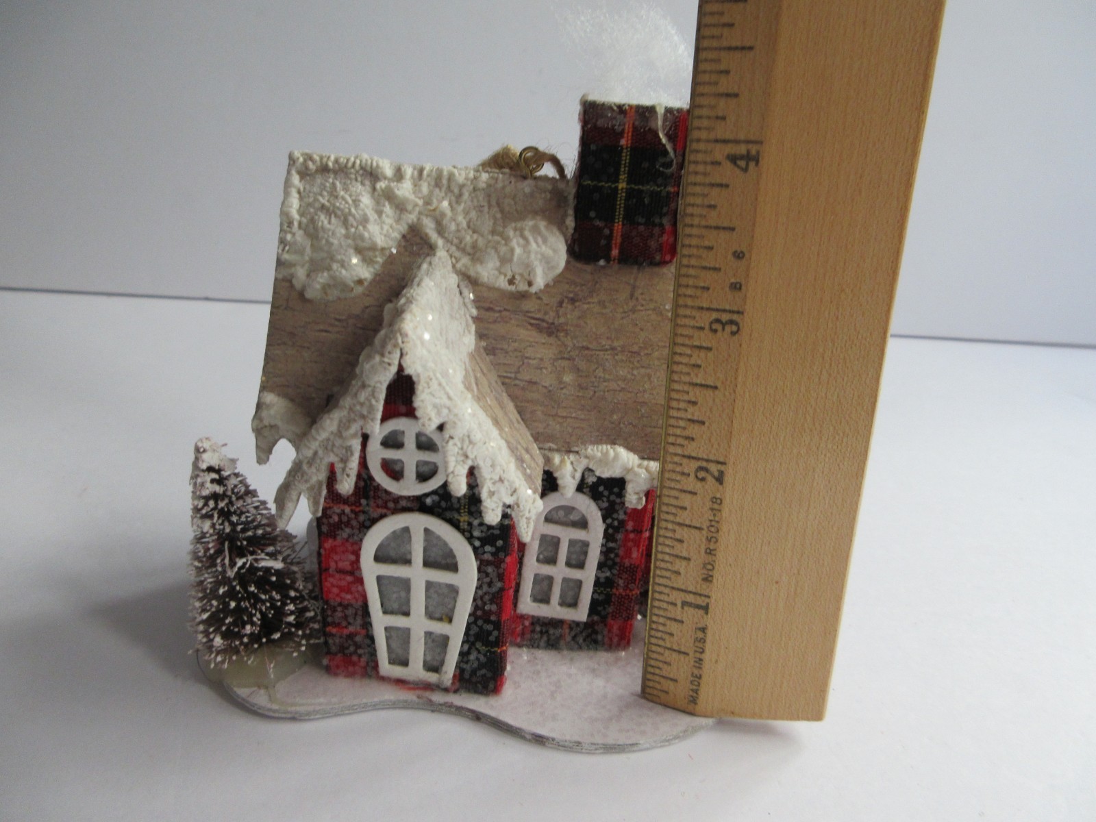 Christmas House Glitter Putz Cardboard Bottle Brush Trees Ornament Lights Up LED