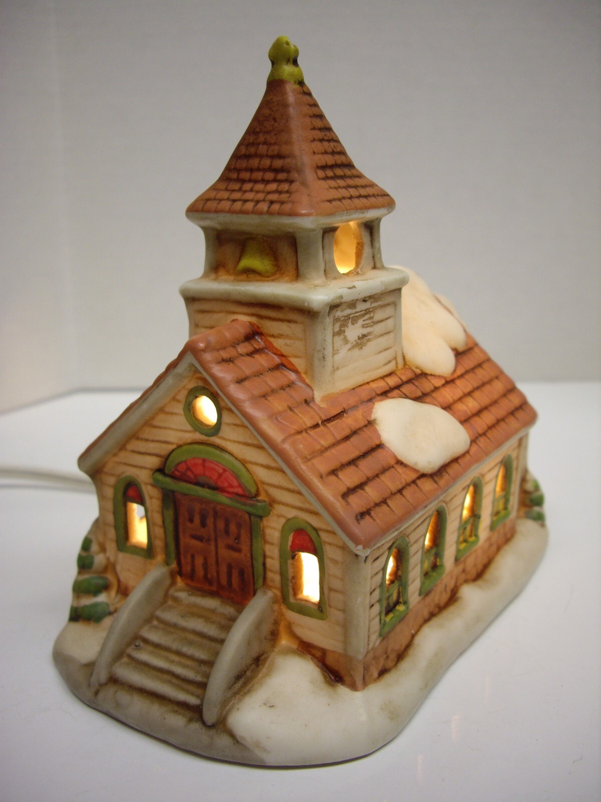 LEFTON CHRISTMAS CHURCH 1987 Handpainted BYRON WOOD Vintage Light Up 06352 ❄