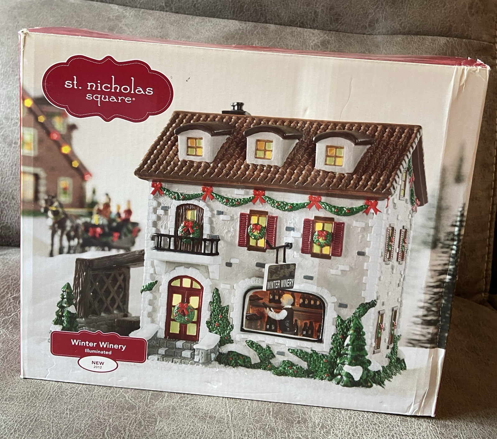 St. Nicholas Square Christmas Village 2012 Winter Winery Illuminated with Box
