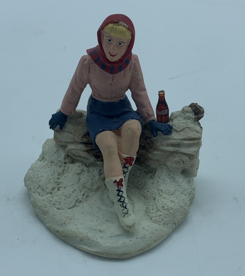 Coca Cola Christmas Village Town Square Collection Ice Skater Lady 1994 Vintage