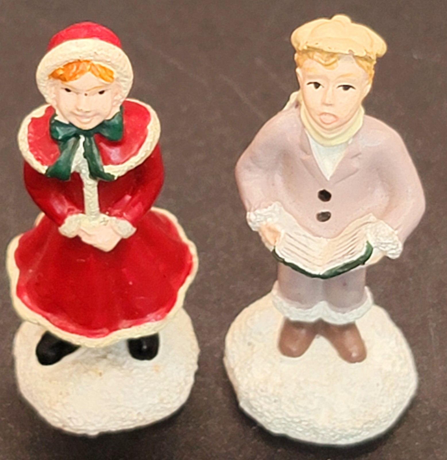 2 Victorian Carolers Avon Gazebo Christmas Village Figurines Boy And Girl