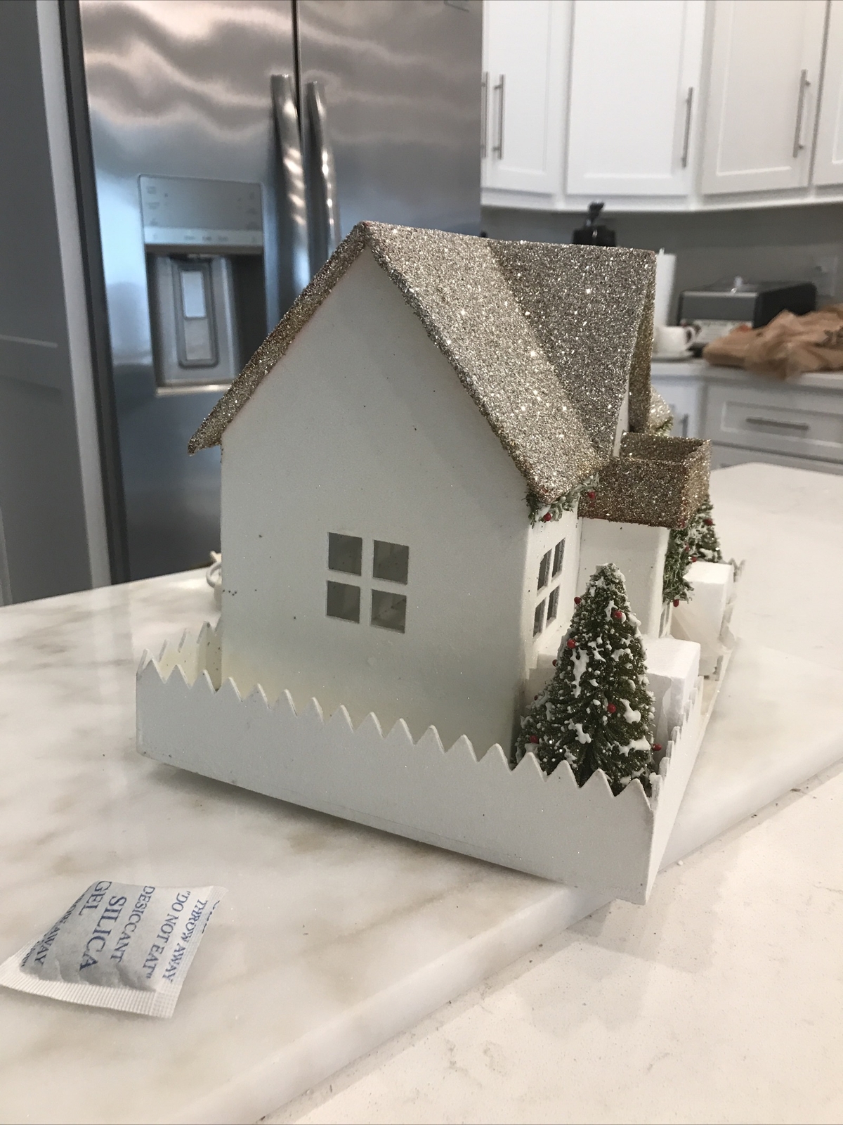 POTTERY BARN Vintage Wood Lighted Glitter S Christmas Holiday House German Glass