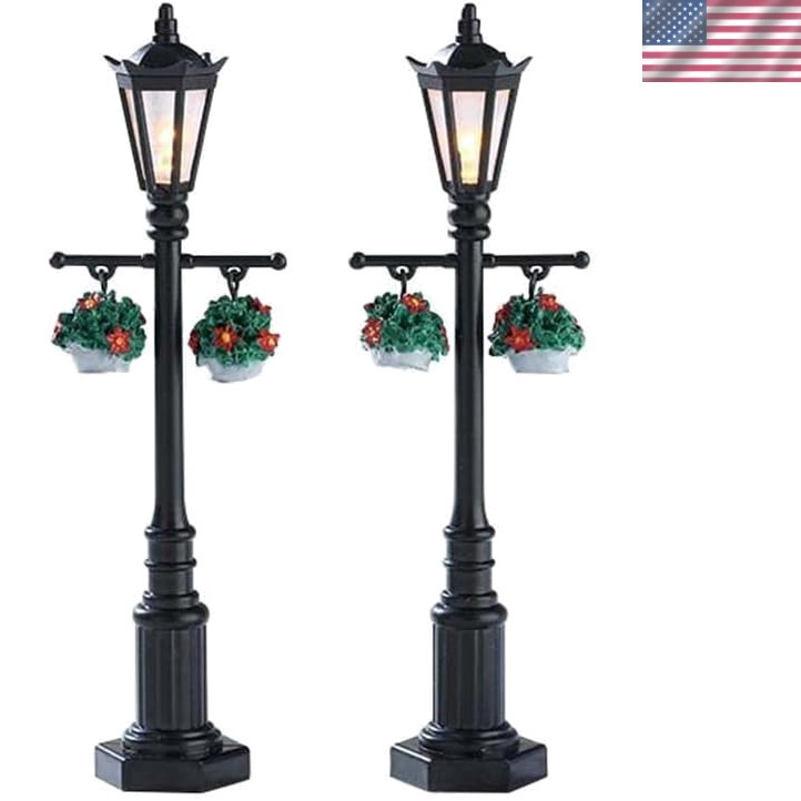 Polished Old English Lamp Posts Set of 2 – Enchanting Christmas Village Lights