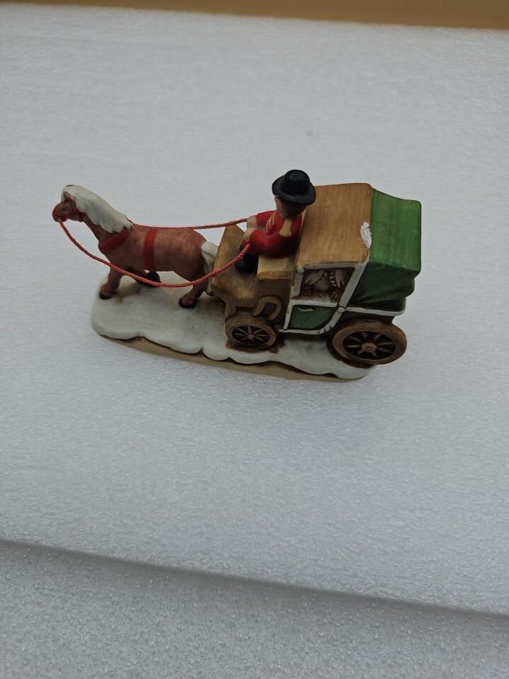 Lefton Village Cab Horse Drawn Carriage 06459 Colonial Village 1987 Coachman