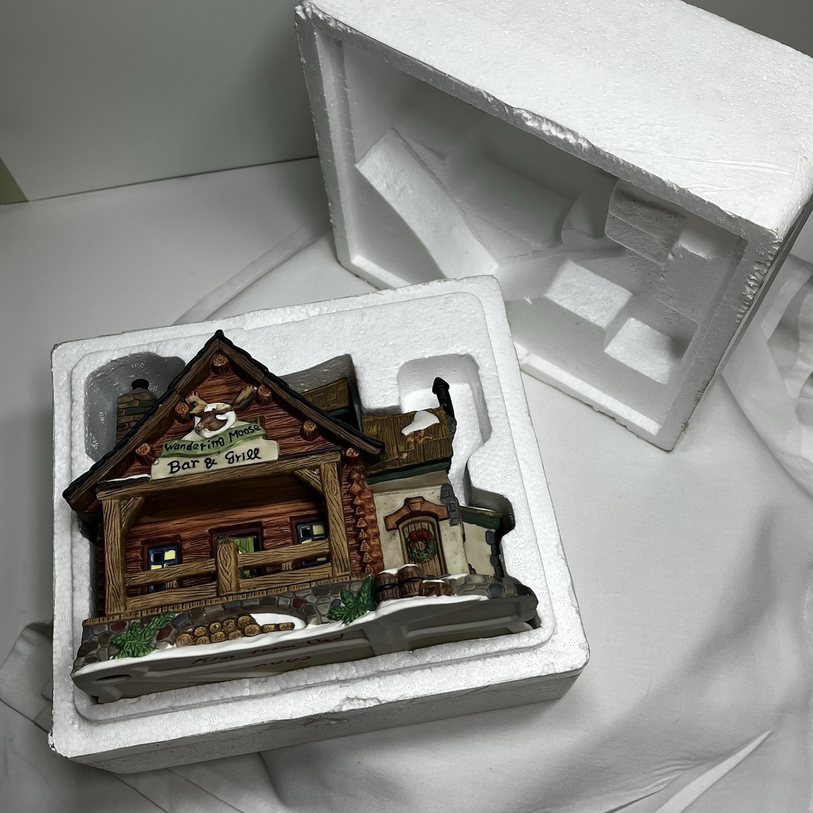 Santa’s Workbench Wandering Moose Bar & Grill Christmas Village- Log Cabin