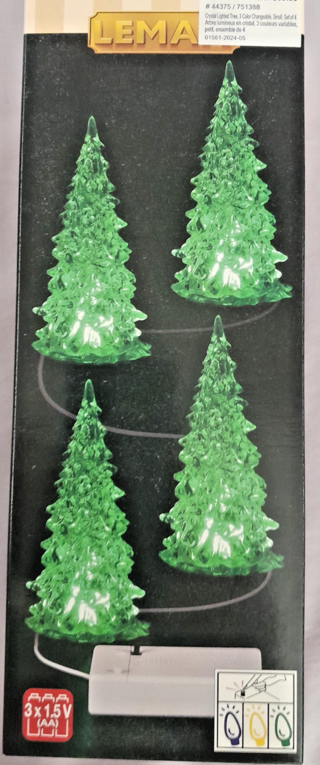 Lemax Crystal Color Changing Lighted Trees Set of four- 3 Color Changeable 4.75″