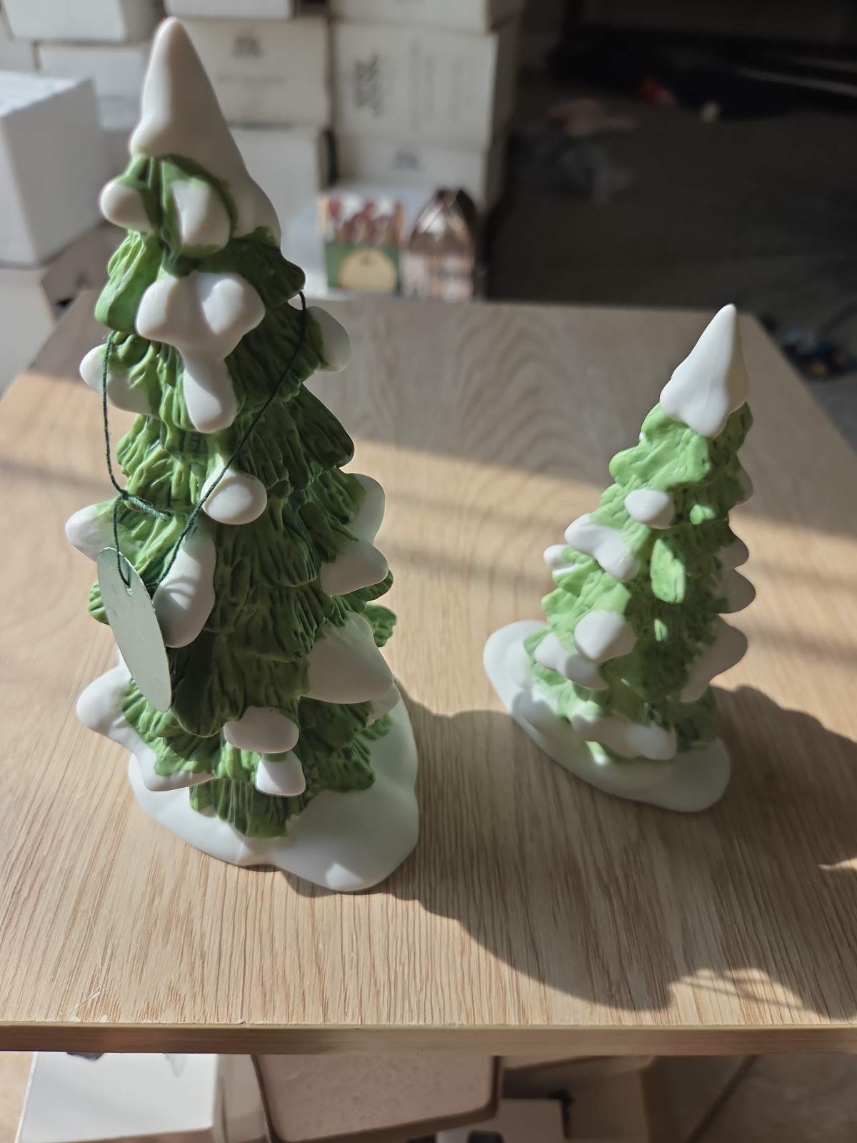 2 Department 56 Heritage Village Snow Covered Porcelain Ceramic Trees