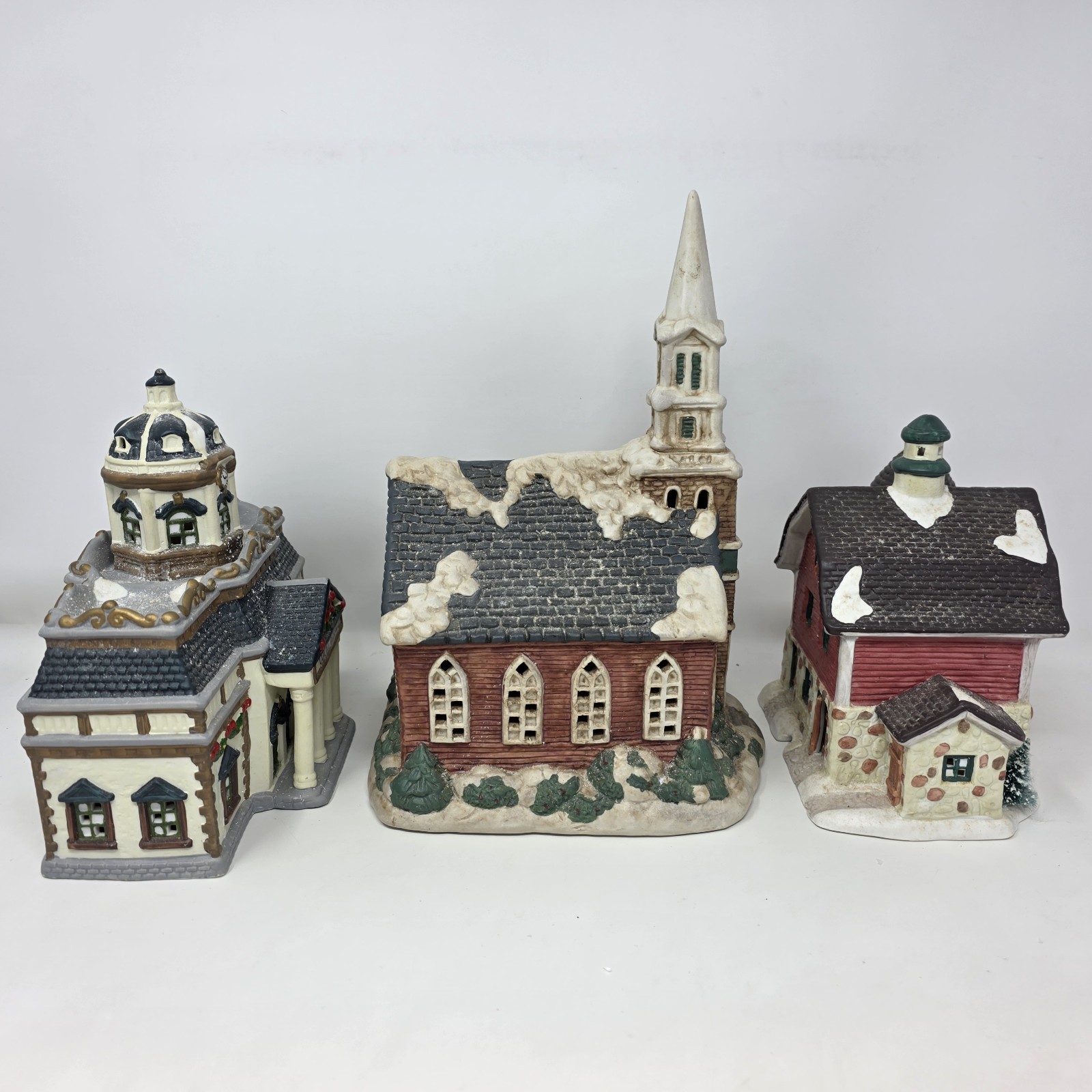 Vintage Village Christmas Church Court House North Pole Dairy Holiday Time Lot