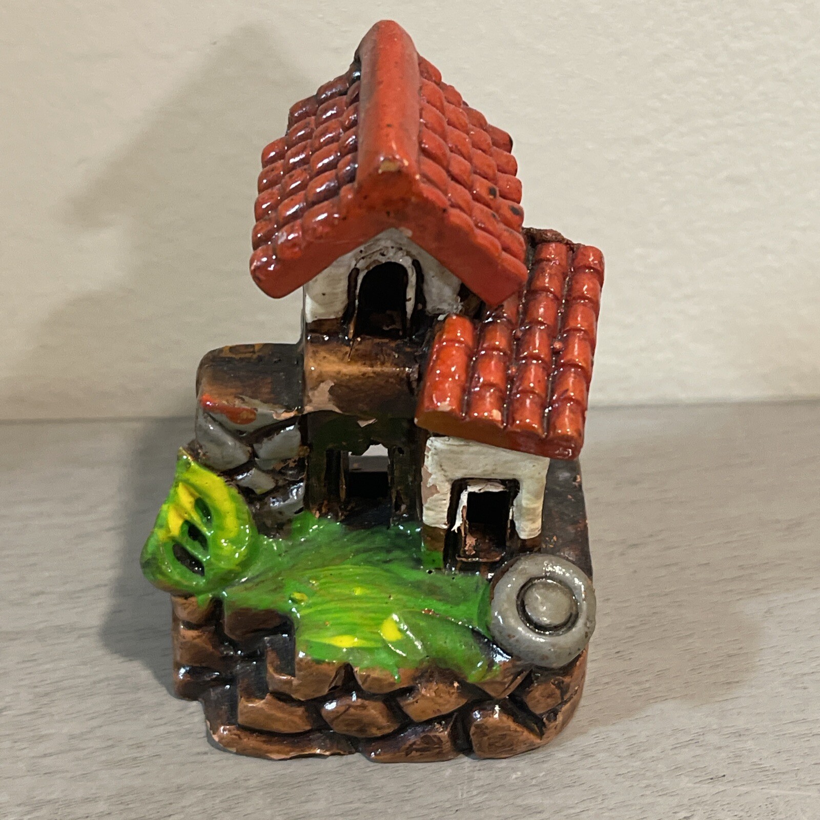 Vintage Hand Made Terra Cotta Red Tile Roof Stair Fairy House