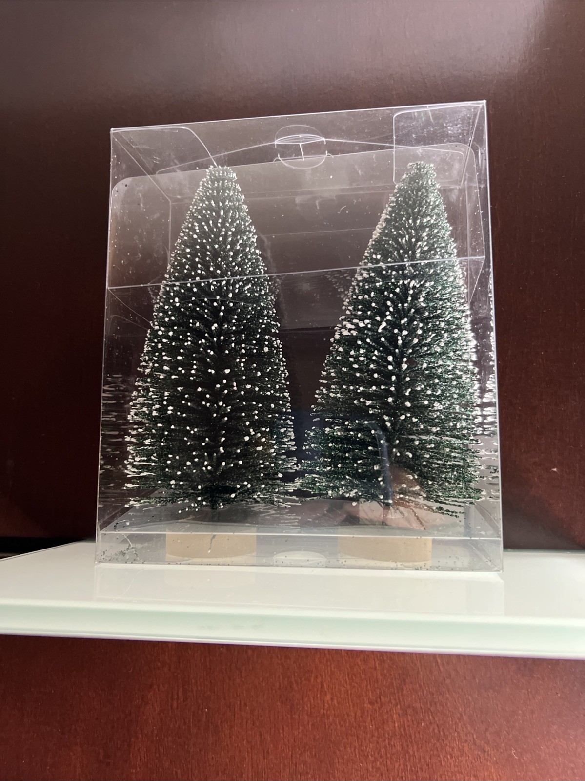 Dark Green Frosted Miniature Frosted Trees Christmas Village Decor 6 1/2”