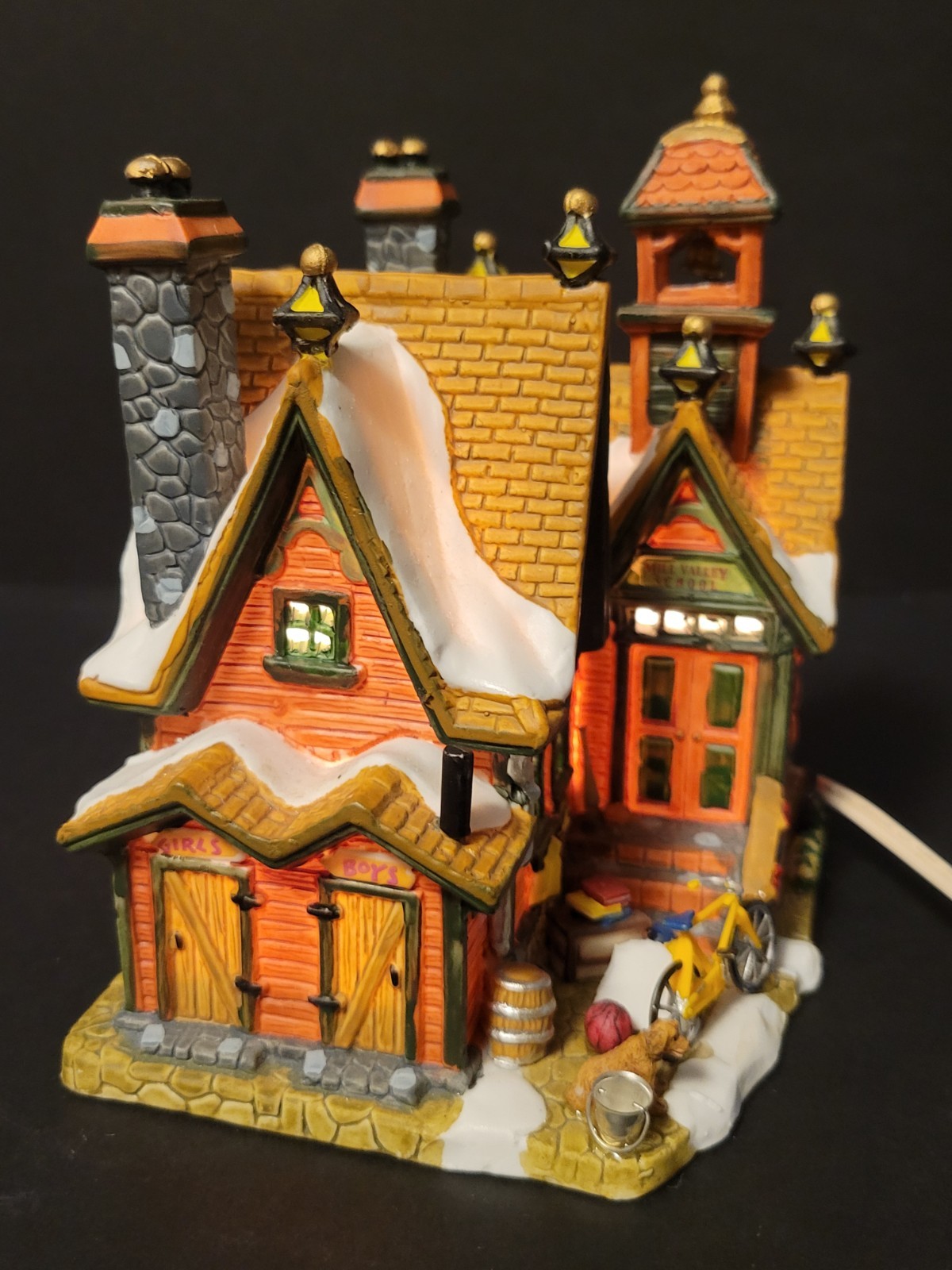 Lemax Christmas Holiday Village Mill Valley School 45021 Bicycle Dog Country