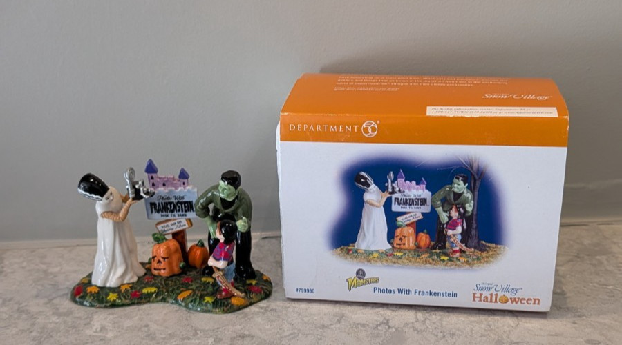 Dept 56 Snow Village Halloween Photos With Frankenstein NOS