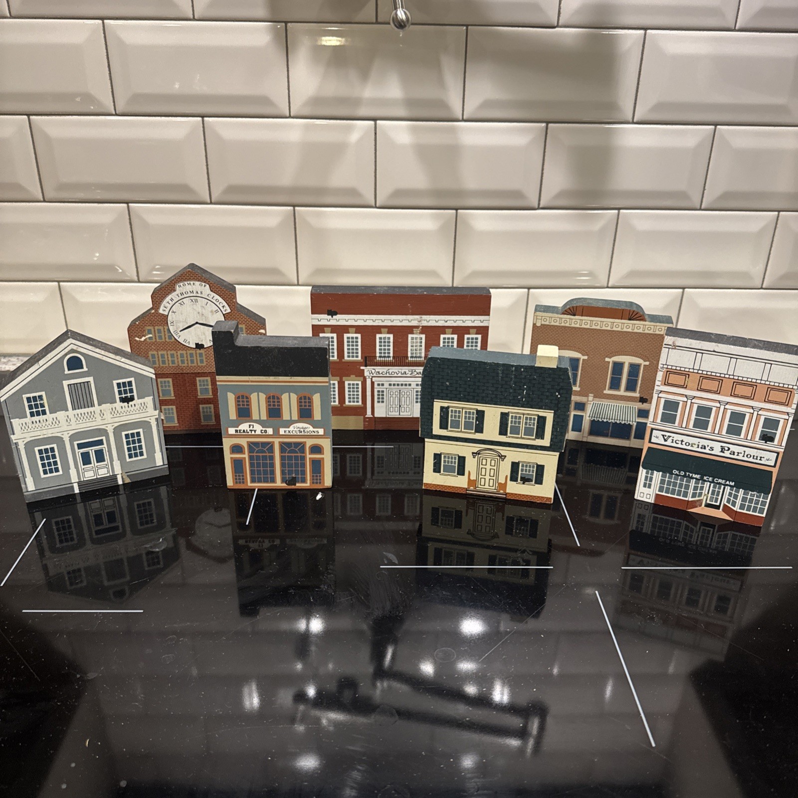 Vintage Lot Of 7 The Cats Meow Village Series Wooden Shelf Sitters 1990 Cottage