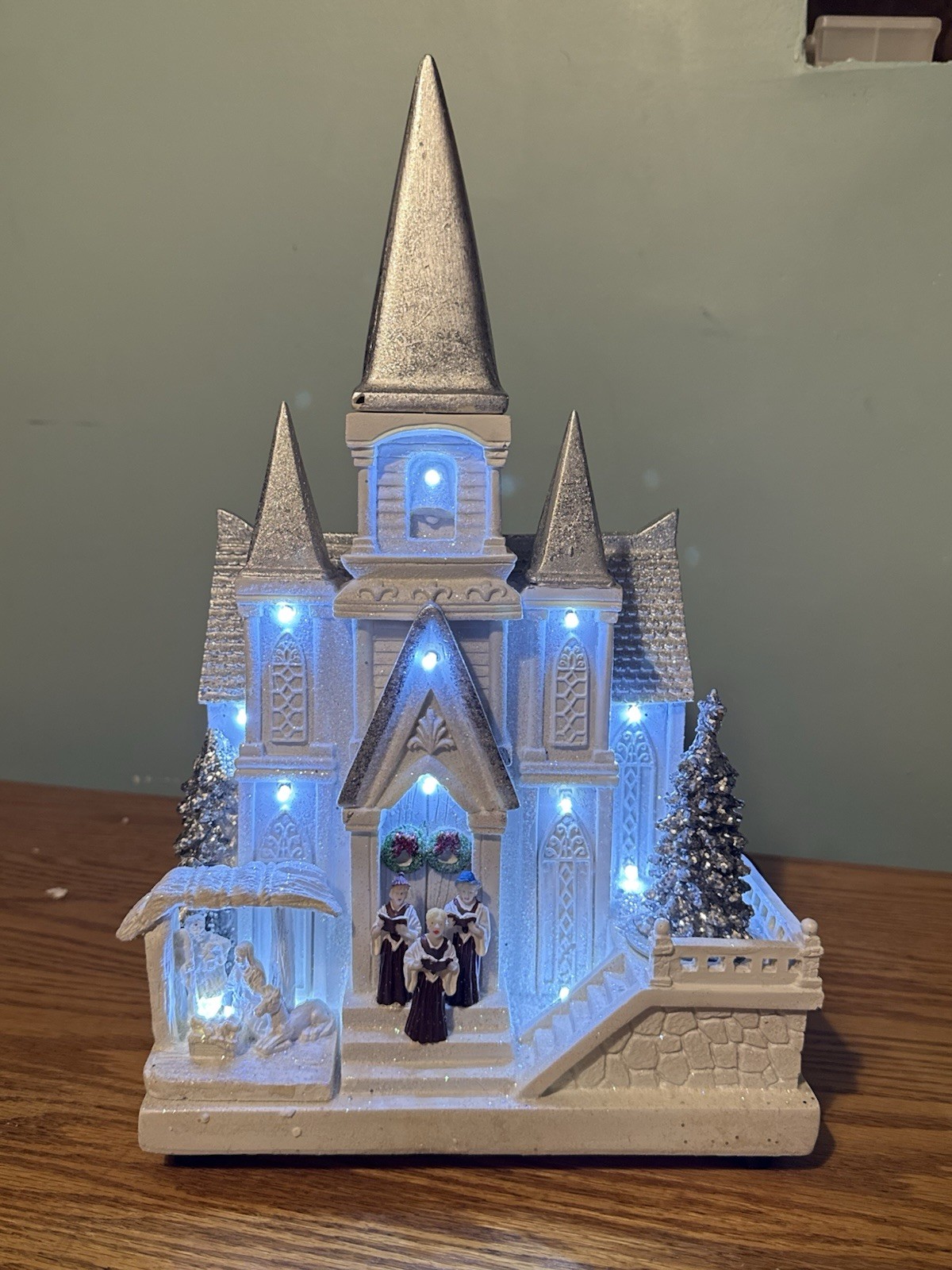 Enchanted Forest Illuminated Glitter Resin White Church Christmas Village House