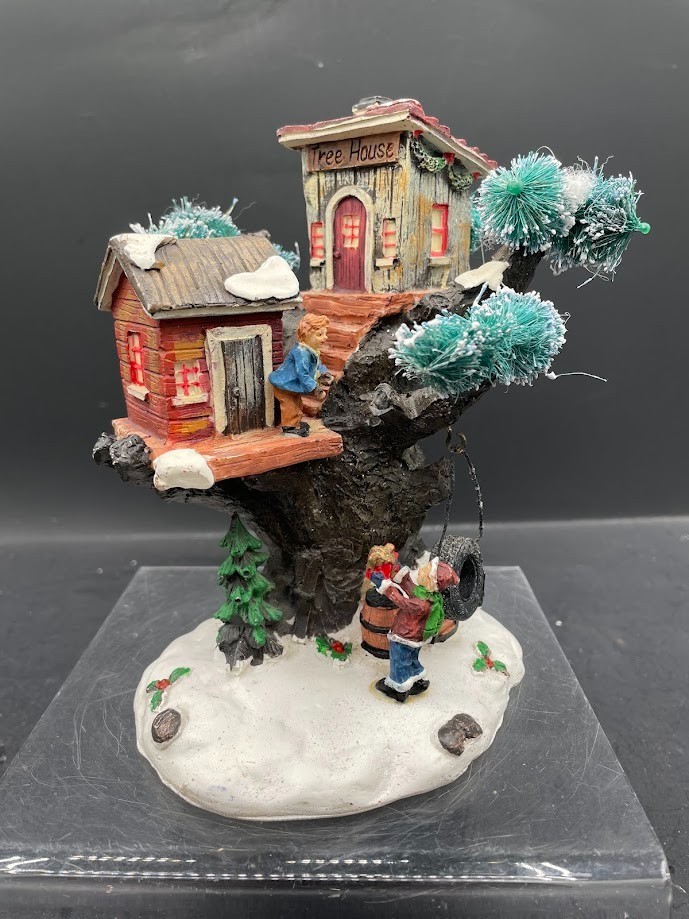 Resin Holiday Christmas Village Miniature Tree House Figurine Christmas Decor