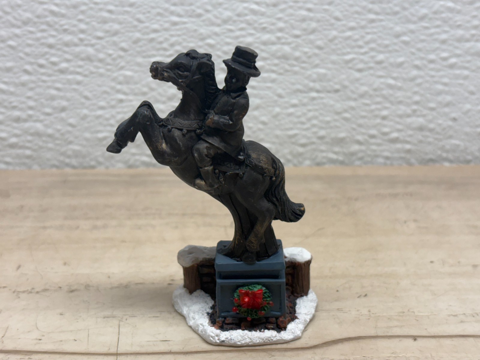 Christmas Village Figurines Set Of 4 People Horse Statue Rider & Bird House Tree