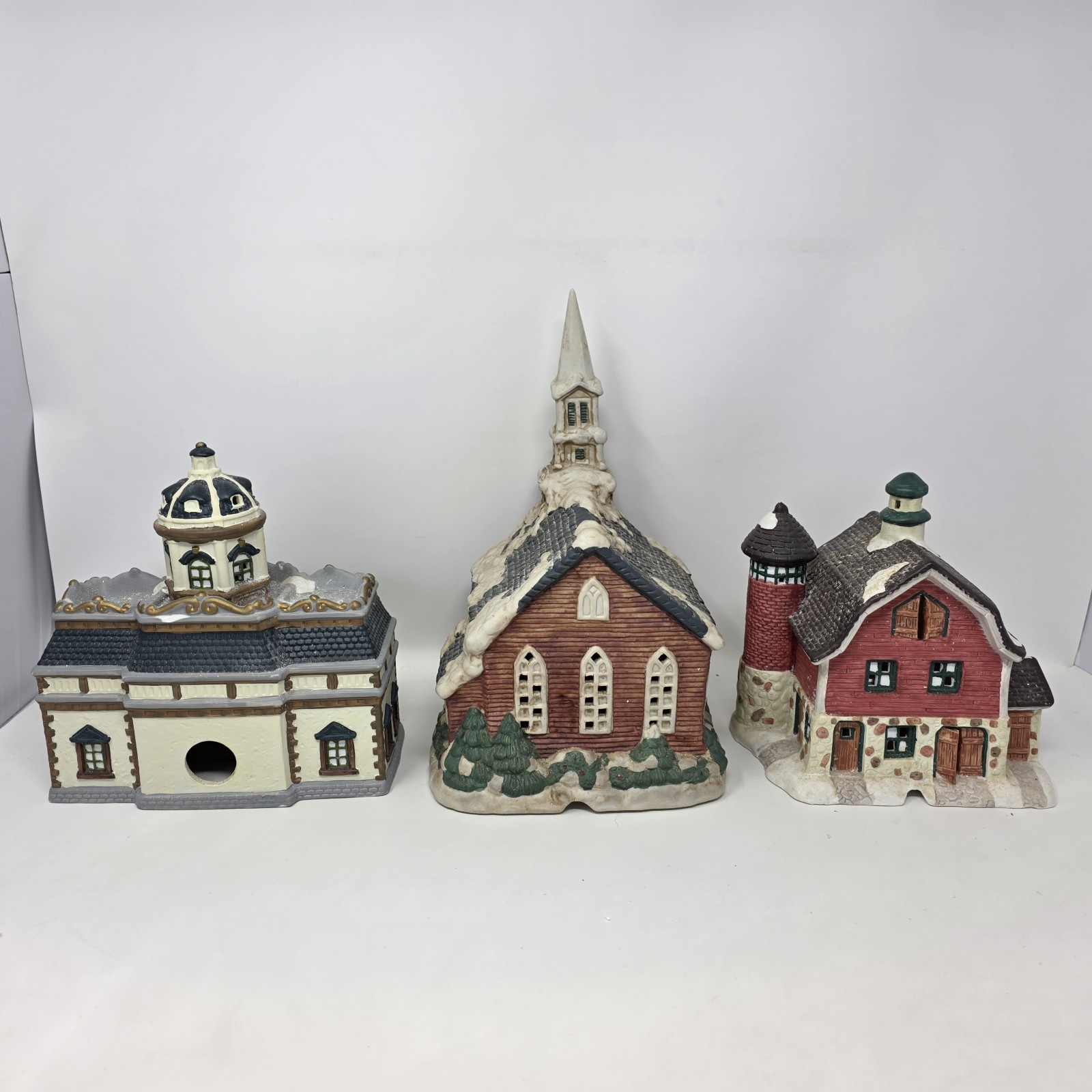 Vintage Village Christmas Church Court House North Pole Dairy Holiday Time Lot