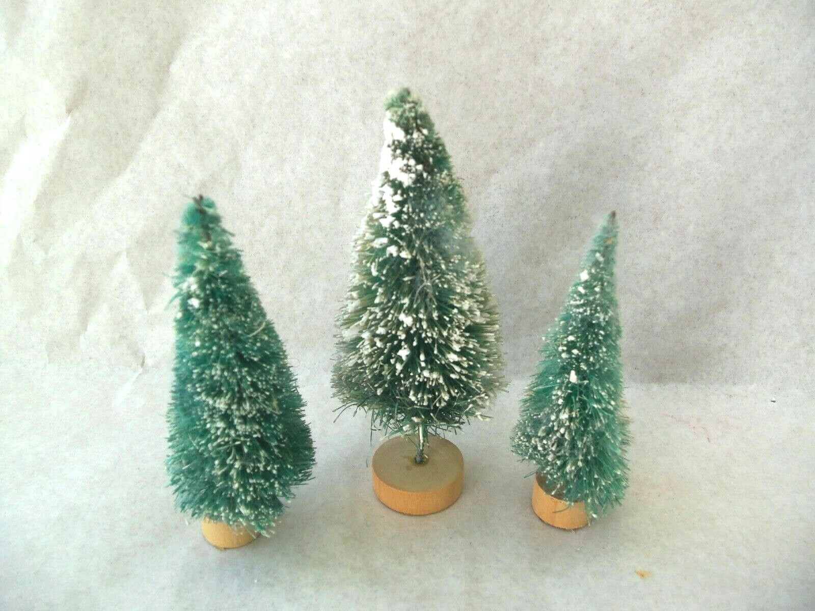 Bottle Brush Flocked Christmas Trees Lot of 3! 3 SIZES! TAN BASE! SMALL!