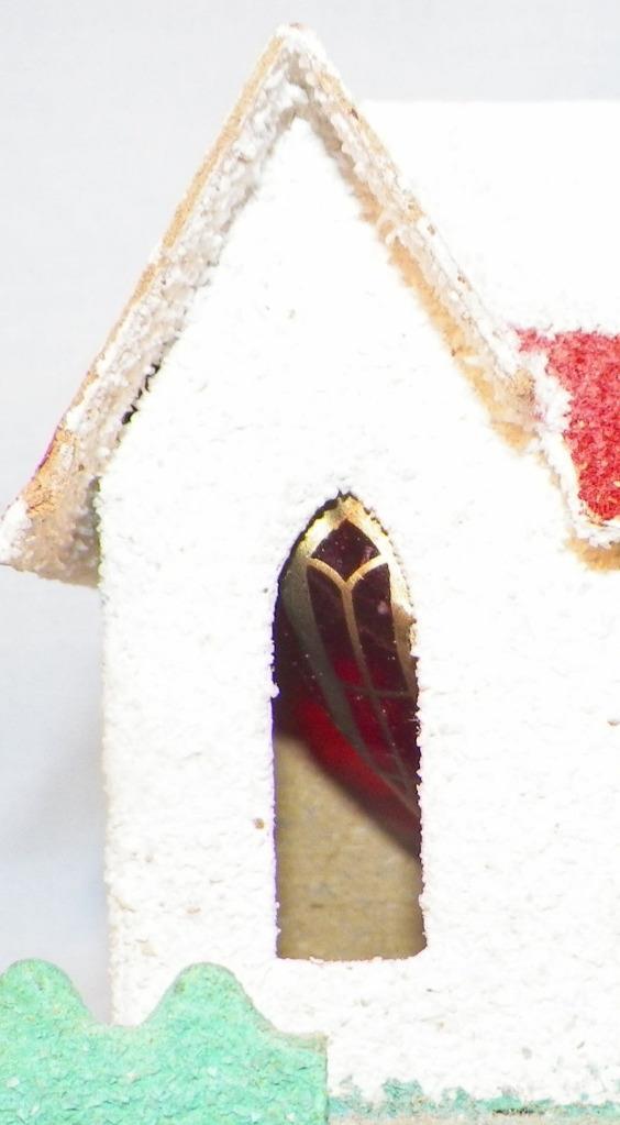 Christmas House Putz Railroad Display White Red Roof Green Fence Vintage #44
