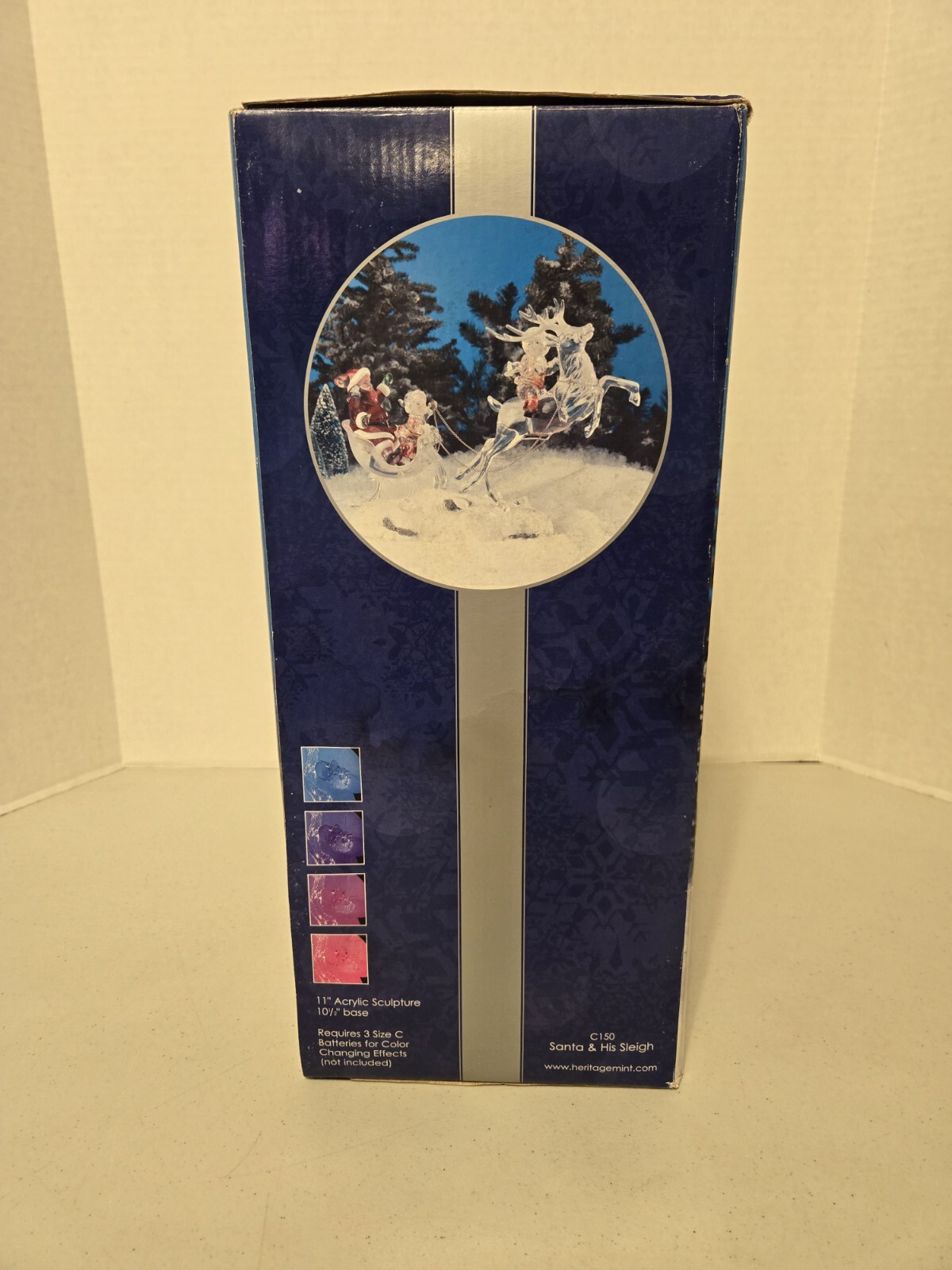 Heritage Mint Holiday Ice Sculptures Santa & His Sleigh Color Changing in Box