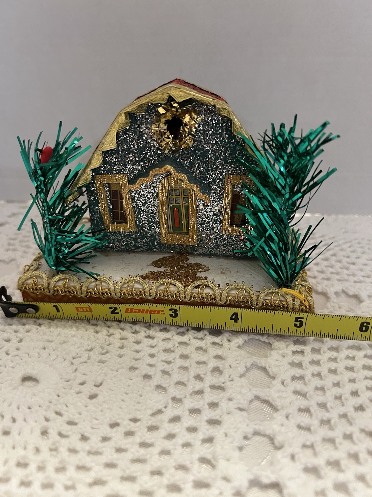 Putz House Japan Christmas Cardboard Glitter House Vintage Decor Building Japan