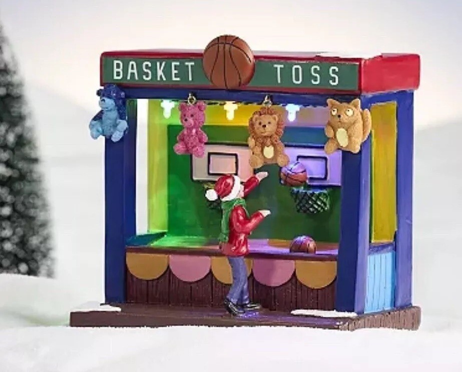 New ST NICHOLAS SQUARE VILLAGE BASKETBALL TOSS CARNIVAL LED LIGHTS Hand Painted