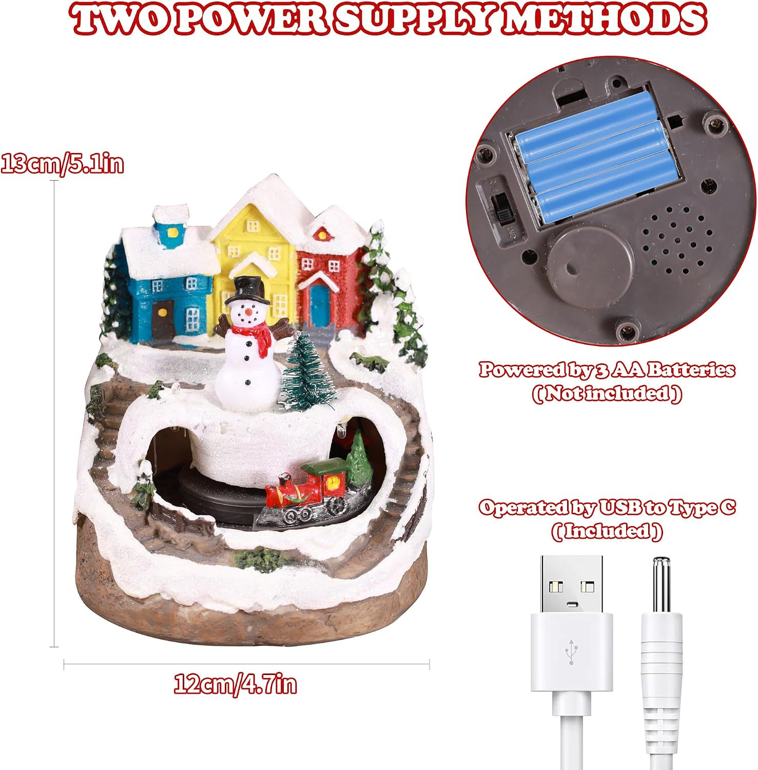 Musical Christmas Village Houses with LED Light & Rotating Train, Ornaments Cent