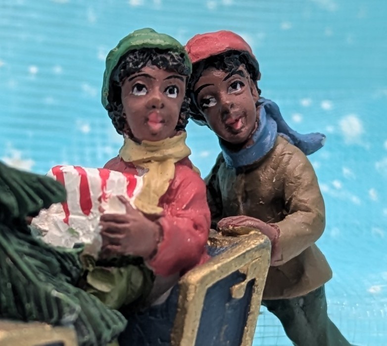 *READ* sled boy girl Christmas Village Figurine LOOSE INV51