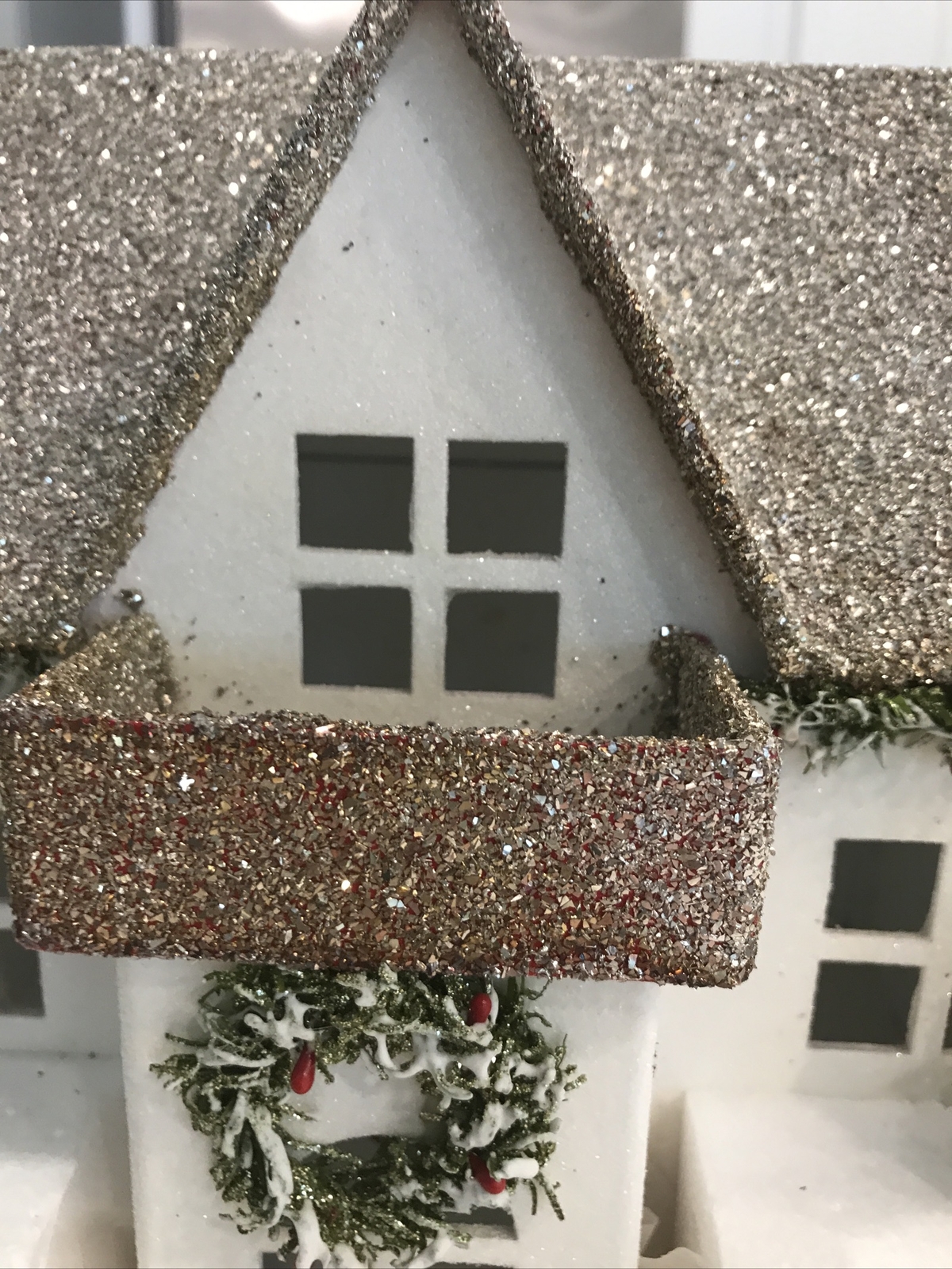 POTTERY BARN Vintage Wood Lighted Glitter S Christmas Holiday House German Glass