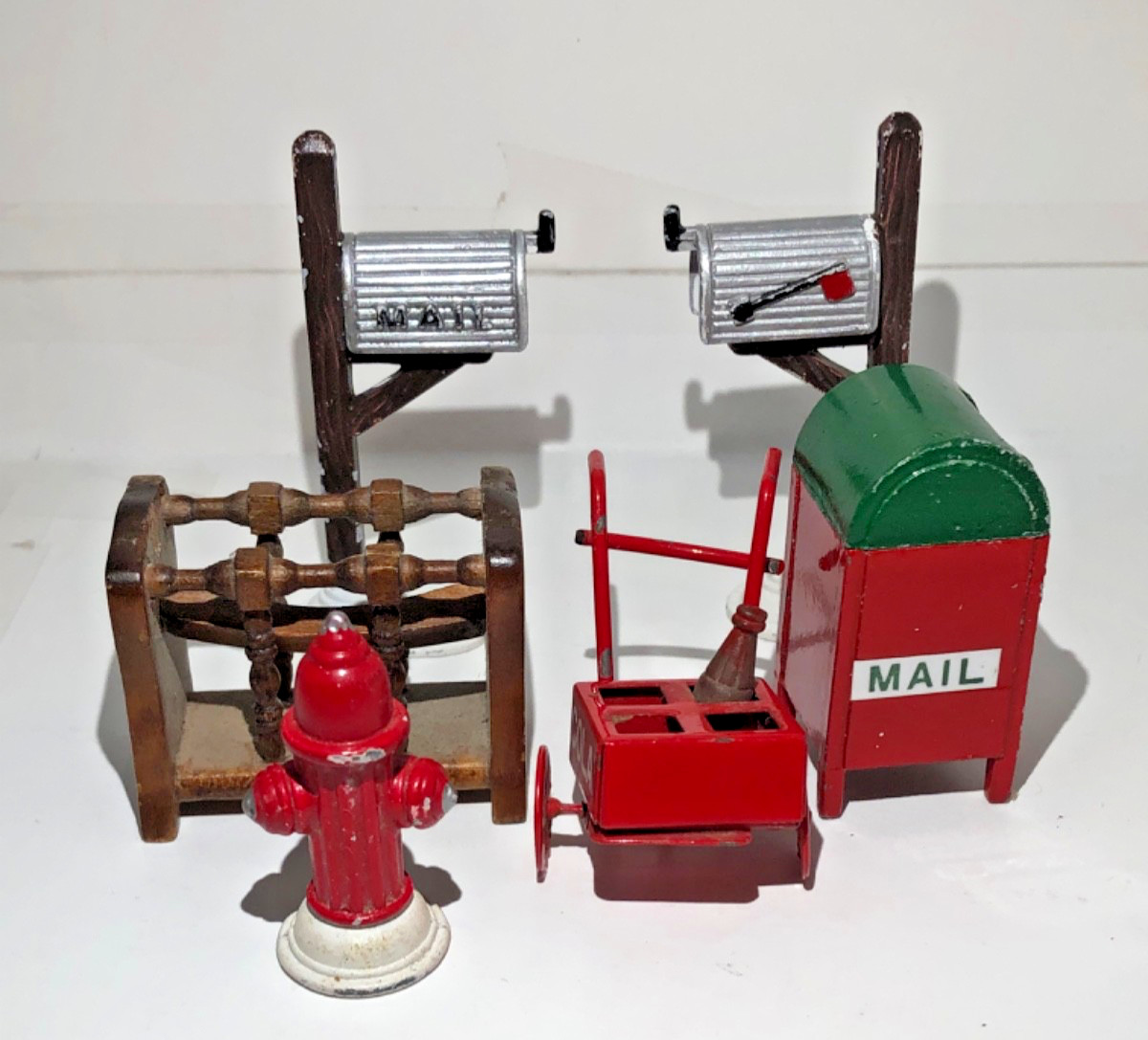 Christmas Village/Dollhouse Accessories Lot Magazine Rack Mailbox Hydrant More!