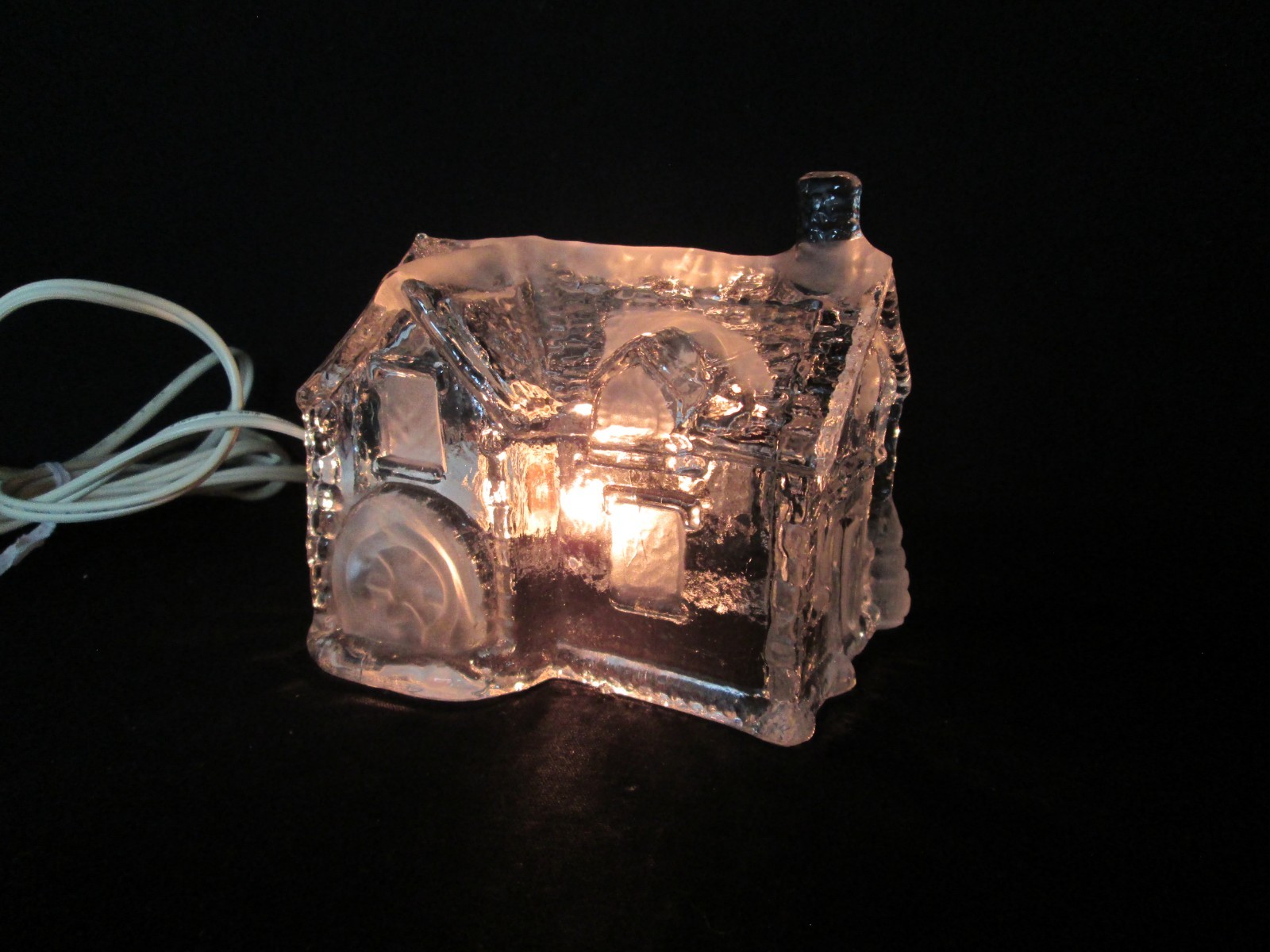 Miniature Clear/Frosted Glass Cottage/House Nightlight Figurine Decor