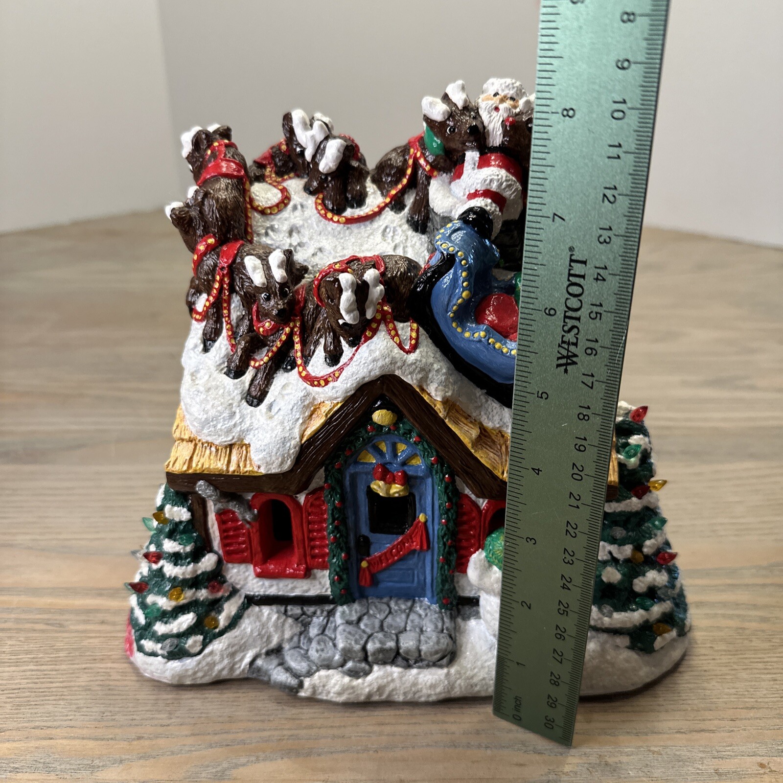 Vtg Christmas House “Up on the House Top” Santa Reindeer Snowman Plastercraft