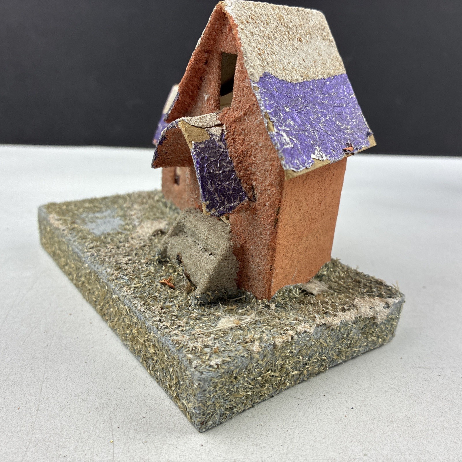 2 Vintage Cardboard Putz Houses w/ Coconut Glitter, Restoration Project, JAPAN
