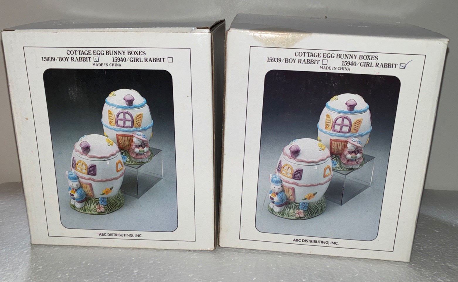2~ Easter Bunny Easter Cottages Egg Shaped Trinket Boxes Boy & Girl 15939-15940