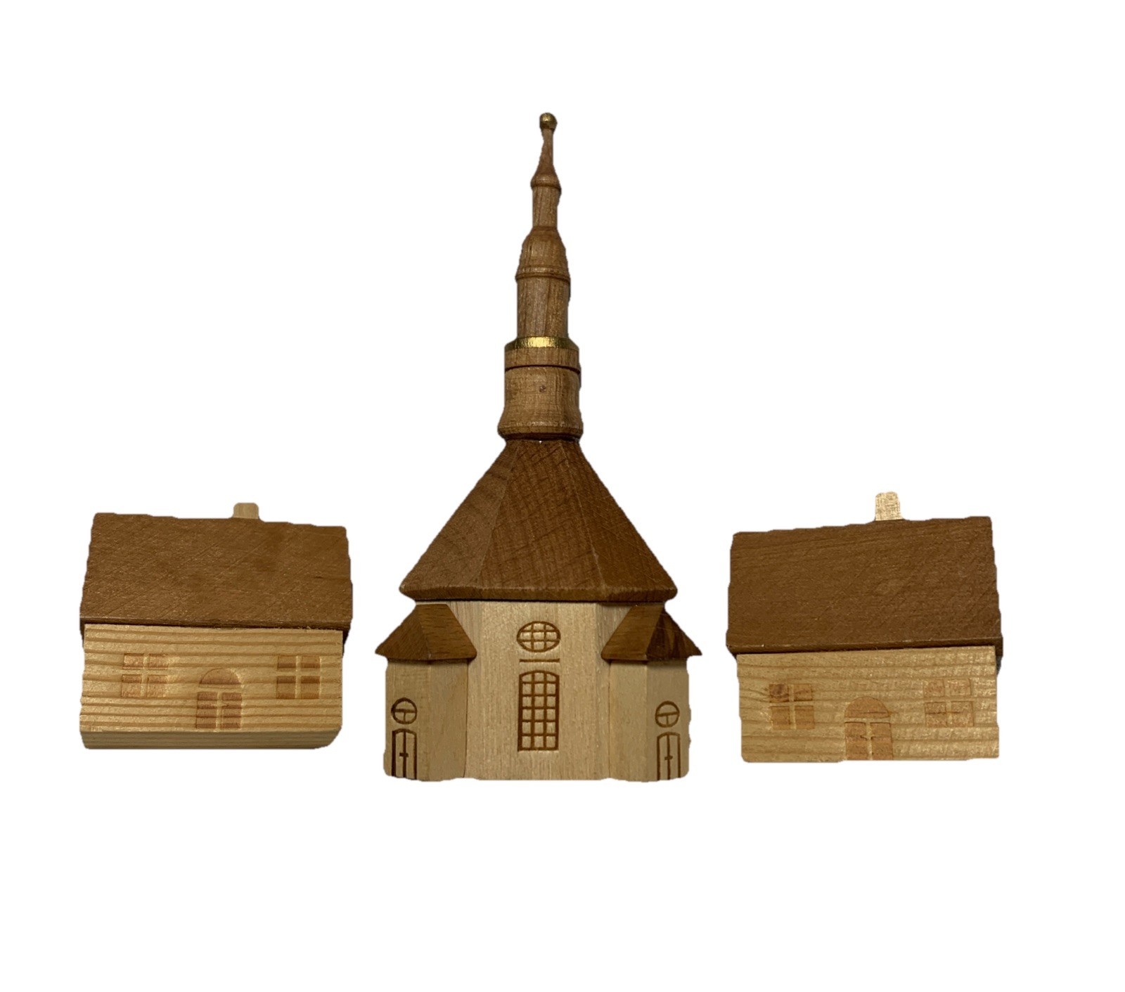 Vintage Erzgebirge German Village Church And House Hand Carved East Germany