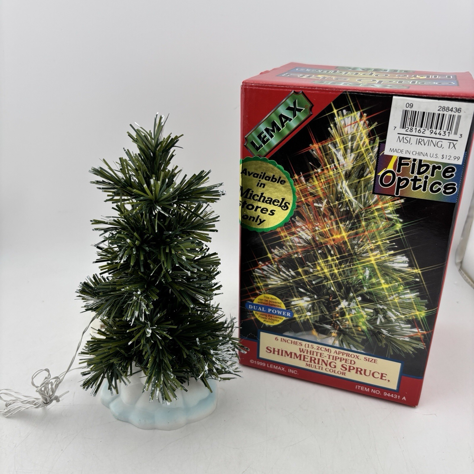 Lemax 6″ Shimmering Spruce, Multi Color Fiber Optic Tree Snow Village Accessory
