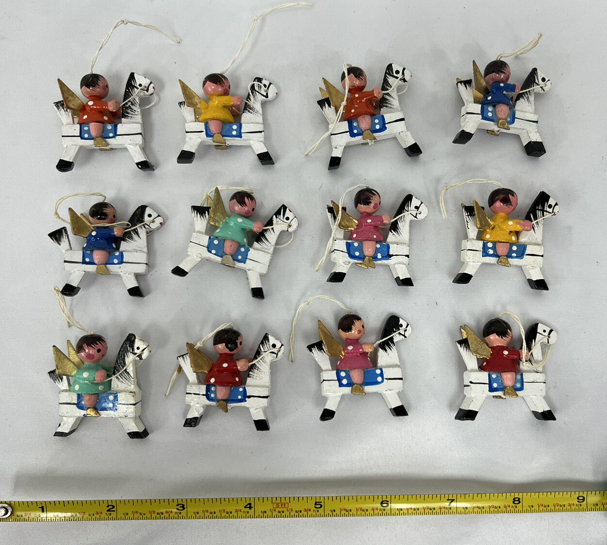 LOT 12 Vtg Miniature Erzgebirge Style Wooden Angel + Horse Wood Figure Ornaments